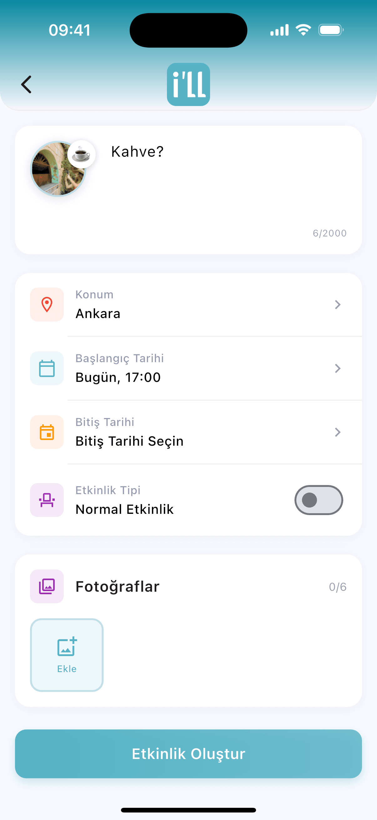 Etkinlik oluşturma